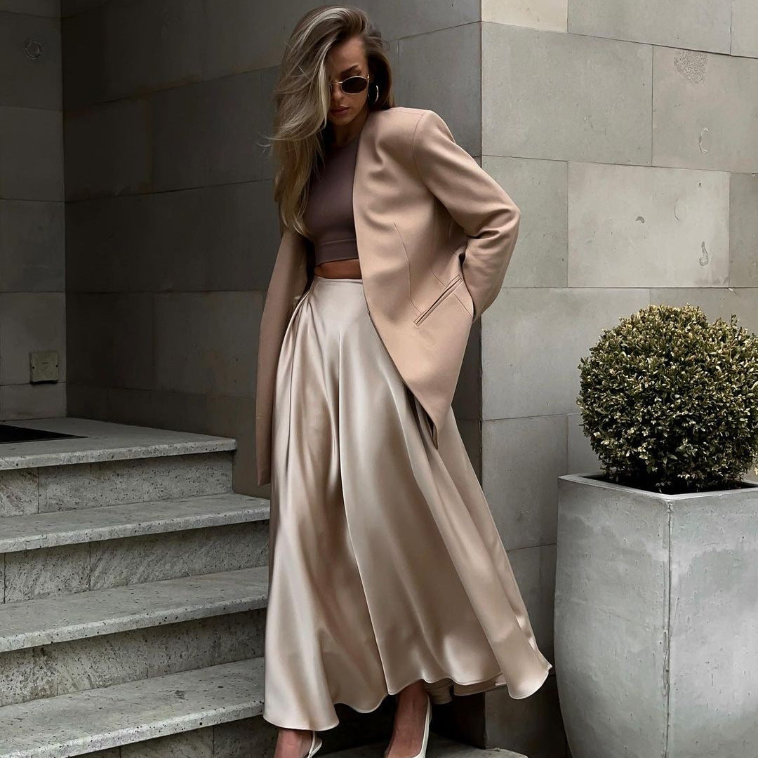 High Waist Satin Maxi Skirt